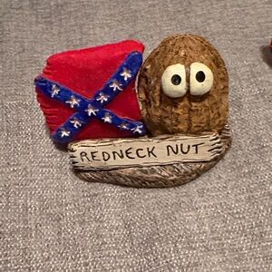 Redneck Nut Figurine with Red and Blue Flag Accent